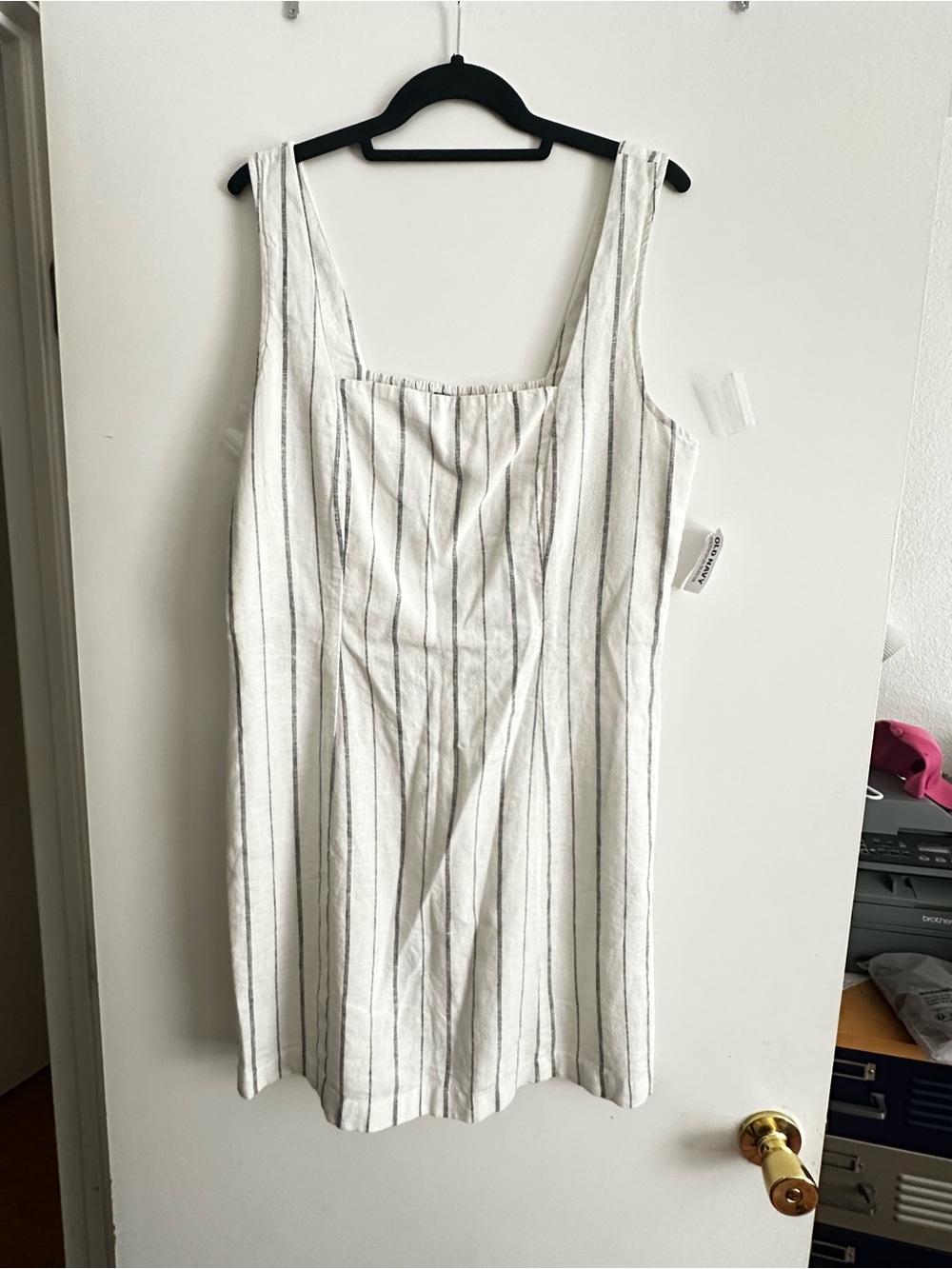 Old Navy Dress White with Thin Gray Stripes